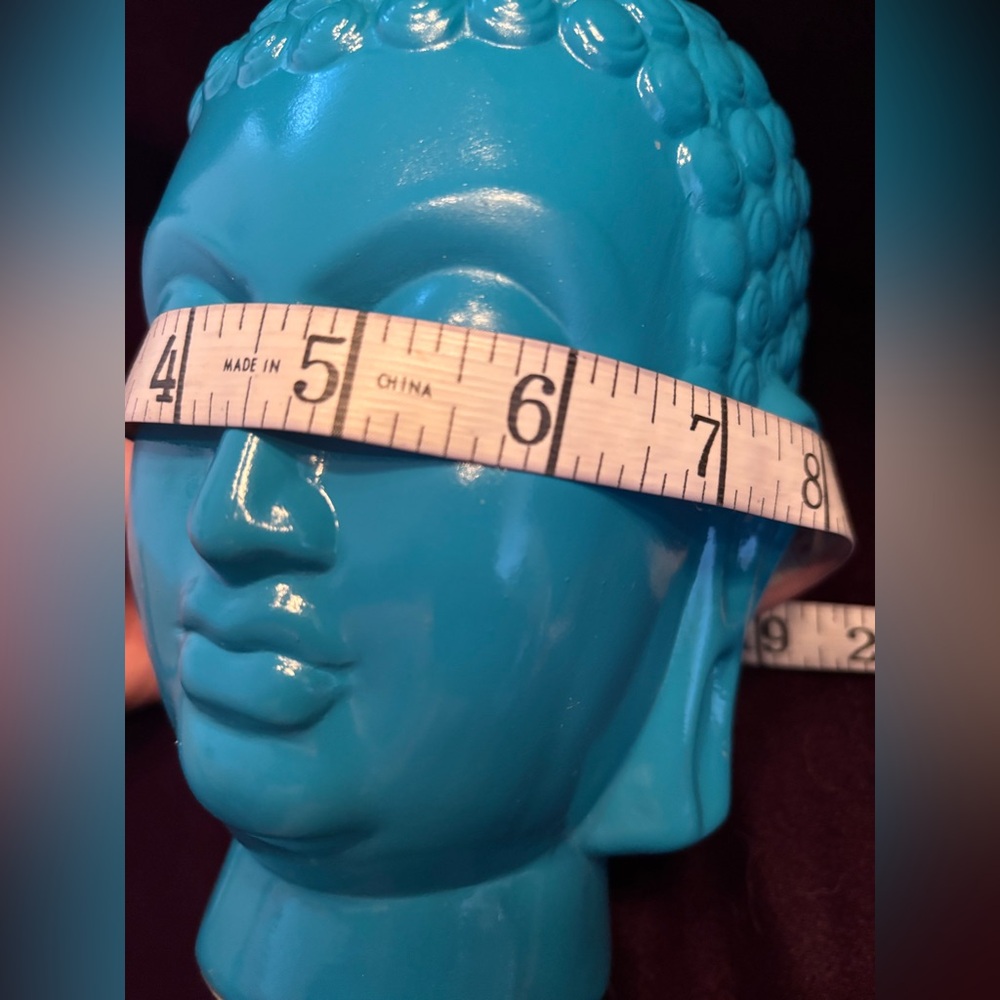 BUDDAH HEAD STATUE - Beautiful Turquoise color, ceramic, 9” high and 8” wide. - Picture 2 of 15